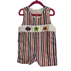 Smockingbird Baby Boy Romper 18M Halloween Striped Monster‎ Smocked Jon Jon NWT